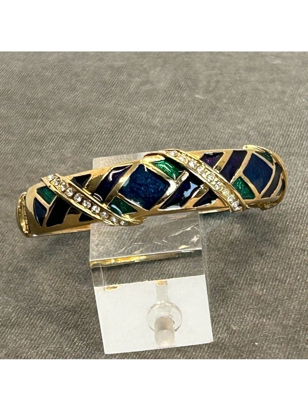 Butler signed Vintage gold tone enamel rhinestone pave bangle bracelet